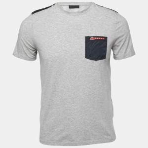 Prada Grey Cotton Knit Pocket Detail T-Shirt M