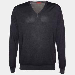 Prada Black Wool Knit V-Neck Sweater L