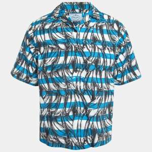 Prada Blue All-Over Print Cotton Buttoned Half Sleeve Shirt M