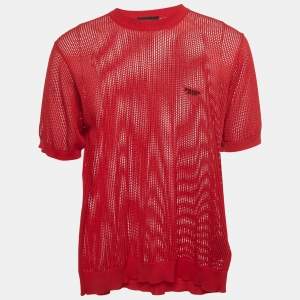 Prada Red Mesh Knit T-Shirt S