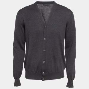 Prada Grey Combed Wool Lightweight Cardigan L