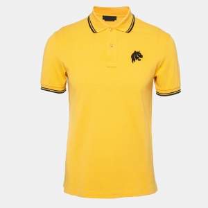 Prada Yellow Embroidered Cotton Pique Polo T-Shirt M