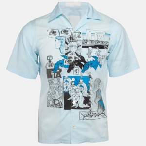 Prada Blue Comic Print Cotton Short Sleeve Shirt XS