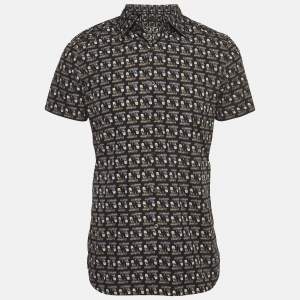 Prada Black Gun Print Cotton Buttoned Up Shirt M