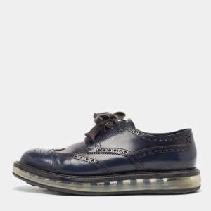Prada Navy Blue Leather Lace Up Sneakers Size 42 