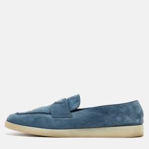Prada Blue Suede Slip On Loafers Size 46