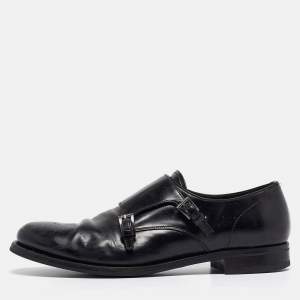 Prada Black Leather Double Monk Oxford Size 44