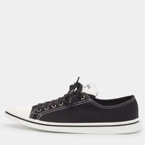 Prada Black Canvas Point-Toe Lace Up Sneakers Size 44.5