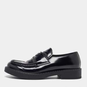 Prada Black Brushed Leather Slip On Loafers Size 44