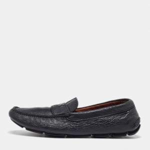 Prada Black Leather Slip On Loafers Size 42