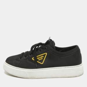 Prada Black Canvas Gabardine Lace Up Sneakers Size 44