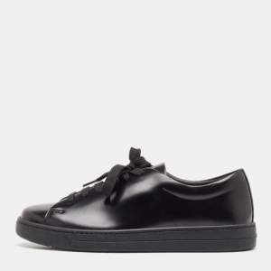 Prada Black Brushed Leather Low Top Sneakers Size 39