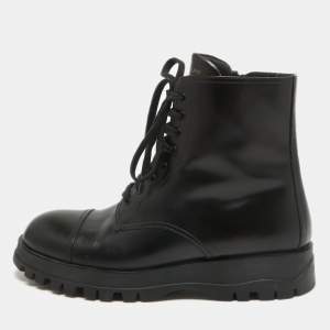 Prada Black Leather Lace Up Combat Boots Size 41