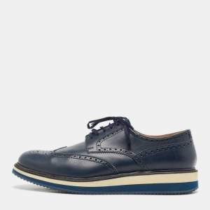 Prada Blue Brogue Leather Lace Up Derby Size 44.5