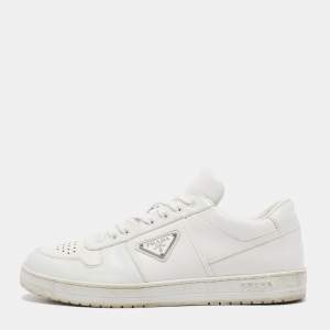 Prada White Leather Downtown Low Top Sneakers Size 42.5