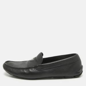 Prada Black Leather Slip On Loafers Size 44