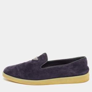 Prada Navy Blue Leather and Suede Slip On Sneakers Size 43