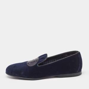 Prada Navy Blue Velvet Slip On Smoking Slippers Size 42