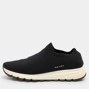 Prada Black Knit Fabric Low Top Sneakers Size 41