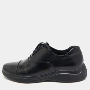 Prada Black Leather Cap Toe Oxfords Sneakers Size 42.5