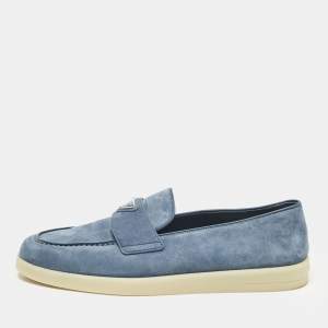 Prada Blue Suede Slip On Loafers Size 42