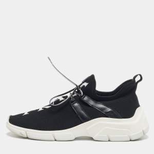 Prada Black/White Knit Fabric Logo Sneakers Size 39