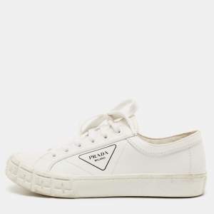 Prada White Leather Cassetta Wheel Sneakers Size 40.5