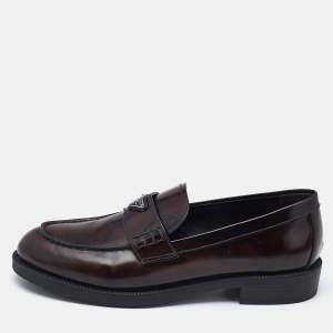 Prada Brown/Black Ombre Brushed Leather Slip On Loafers Size 39
