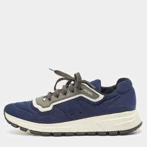Prada Blue/Grey Nylon and Rubber Low Top Sneakers Size 42