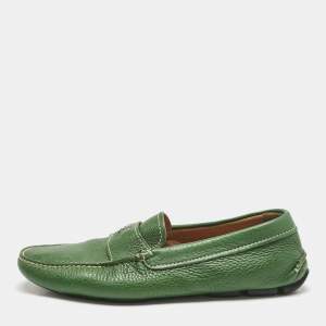 Prada Green Leather Logo Slip On Loafers Size 40