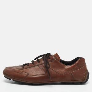 Prada Brown Leather Lace Up Sneakers Size 44