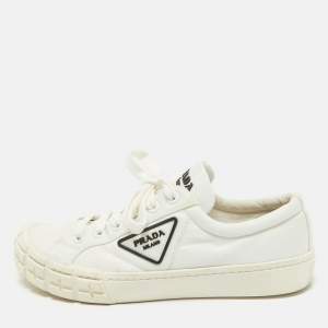 Prada White Nylon Double Wheel Lace Up Sneakers Size 41