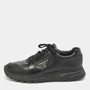 Prada Black Leather Prax 01 Low Top Sneakers Size 43