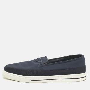 Prada Navy Blue Canvas Low Top Sneakers Size 42.5
