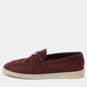 Prada Burgundy Suede Logo Loafers Size 39.5