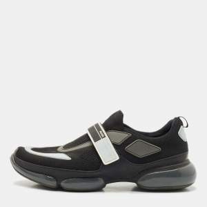 Prada Black  Knit Fabric And Leather Cloudbust Sneakers Size 42.5