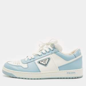 Prada White/Blue Leather Downtown Low Top Sneakers Size 41