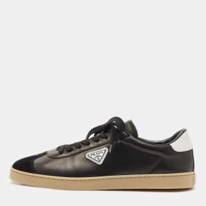 Prada Black Leather and Suede Lane Sneakers Size 43