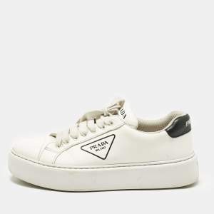 Prada White Leather Logo Lace Up  Sneakers Size 43.5