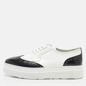 Prada Black/White Ombre Brogue Leather Lace Up Derby Sneakers Size 38