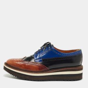 Pre Owned Prada Tricolor Brogue Leather Derby Lace Up Sneakers Size 39.5
