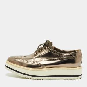 Pre Owned Prada Metallic Brogue Leather Derby Lace Up Sneakers Size 39.5