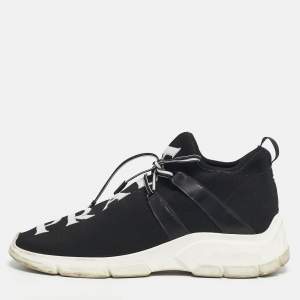 Pre Owned Prada Black Knit Fabric XY Logo Low Top Sneakers Size 40