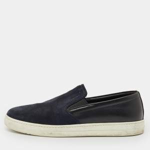 Pre Owned Prada Navy Blue Leather and Suede Slip On Sneakers Size 41.5