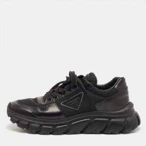 Pre Owned Prada Black Nylon and Leather Prax 01 Low Top Sneakers Size 42