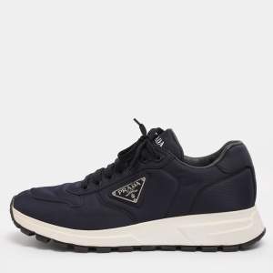 Pre Owned Prada Navy Blue Leather and Nylon Prax 01 Sneakers Size 43.5