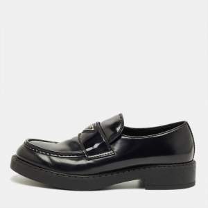 Pre Owned Prada Black Brushed Leather Slip On Platform Loafers Size 44.5
