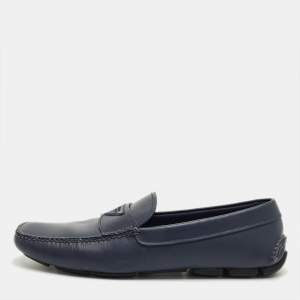 Pre Owned Prada Navy Blue Leather Driver Loafers Size 41
