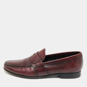 Pre Owned Prada Burgundy Leather Slip On Penny Loafers Size 42
