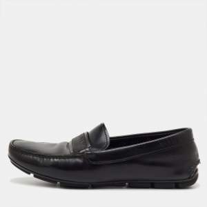 Pre Owned Prada Black Leather Slip On Loafers Size 41.5